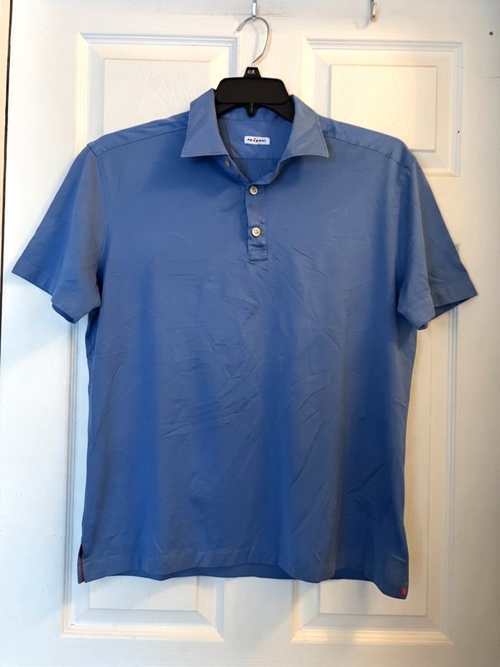 Kiton Blue Short-Sleeve Polo with Spread Collar